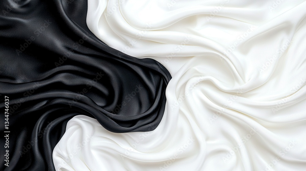 Poster an abstract image featuring a black-and-white background with two wavy designs on either side of the