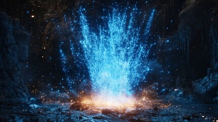 Radiant Blue Light Burst with Glowing Particle Streaks
