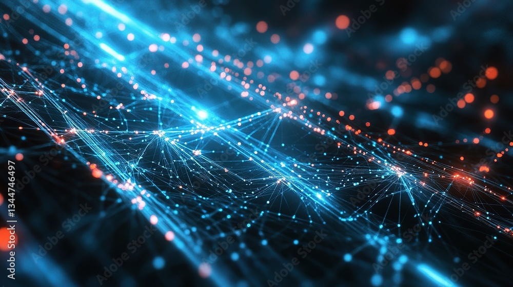 Poster glowing futuristic data network background with dynamic connections