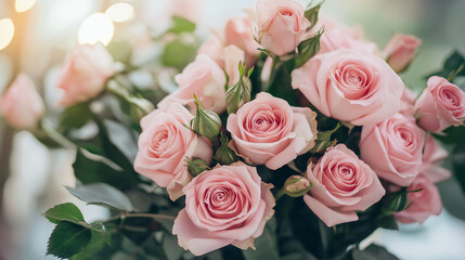 Beautiful pink roses background, pastel colors, soft focus