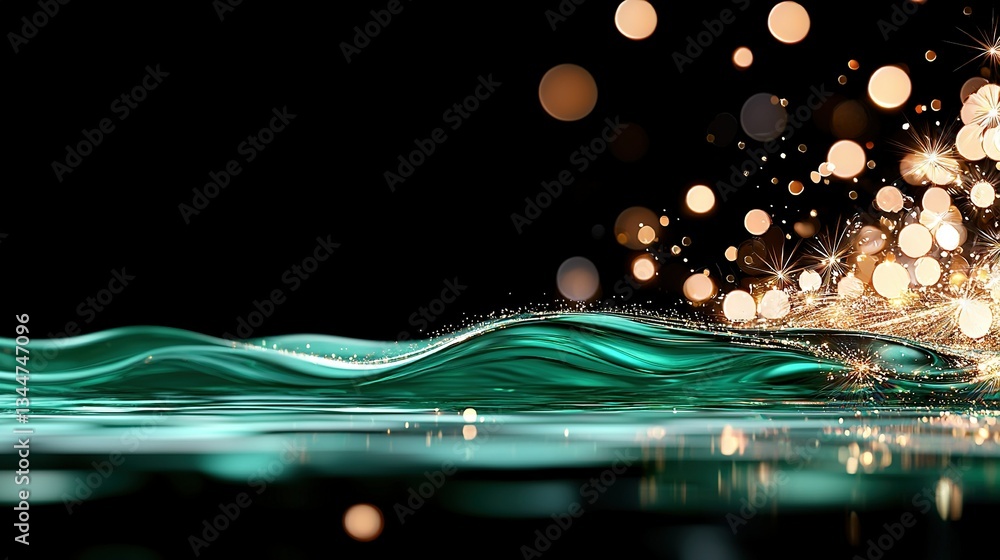 Poster a close-up of a wave of water with numerous rays emanating from its crest