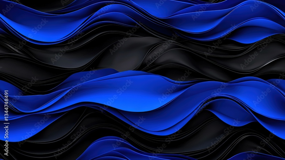 Poster an image featuring a blue and black abstract background with waves and a wave-shaped pattern on a bl
