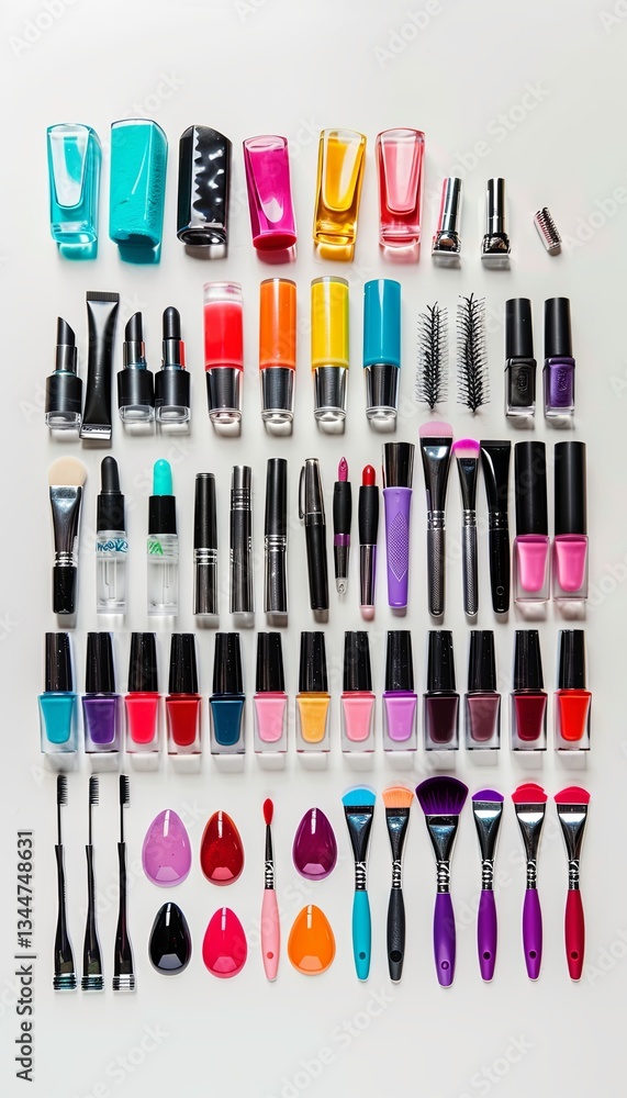 Aufkleber colorful collection of nail polishes and manicure tools arranged neatly on a light background genera
