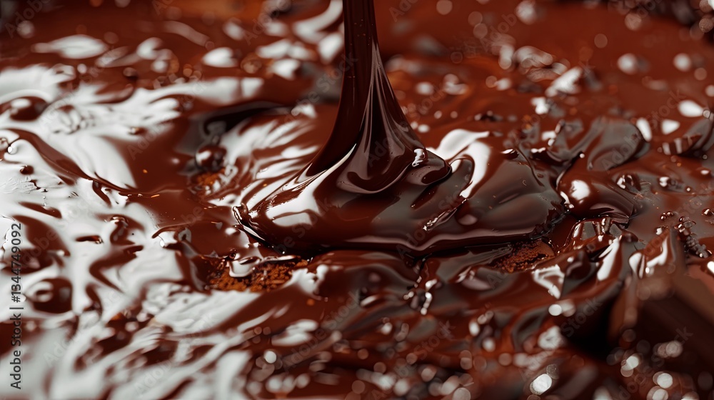 Poster rich melted chocolate cascading over creamy dessert creating a tempting visual delight for chocolate