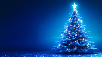 Festive Blue Christmas Tree with Bright Star on Top