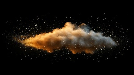 Golden dust cloud drifts through a dark starlit sky