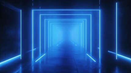 Stylish Blue Light Beams in Futuristic Digital Tech Environment