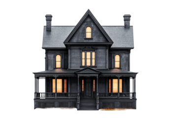 Victorian house with glowing windows