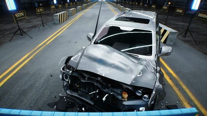 Generic 3d car crash test. Car destruction.3d rendering.