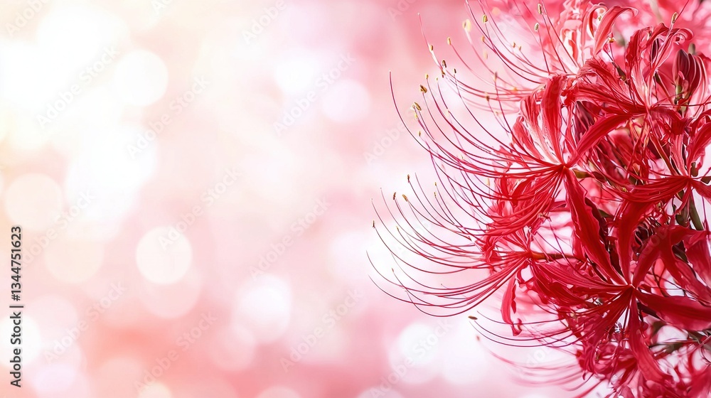 Poster a red flower, surrounded by a hazy environment, with a faint light source behind it