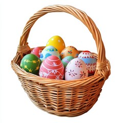 Easter Basket Filled with Colorful Decorated Eggs, a Symbol of Spring and Celebration.