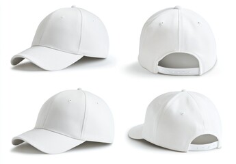 White baseball cap mockup, studio shot, various angles, blank template