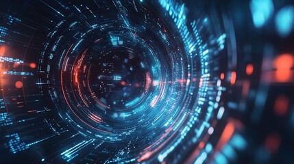 Obraz premium Futuristic Digital Technology Background with Neon Elements and Grids