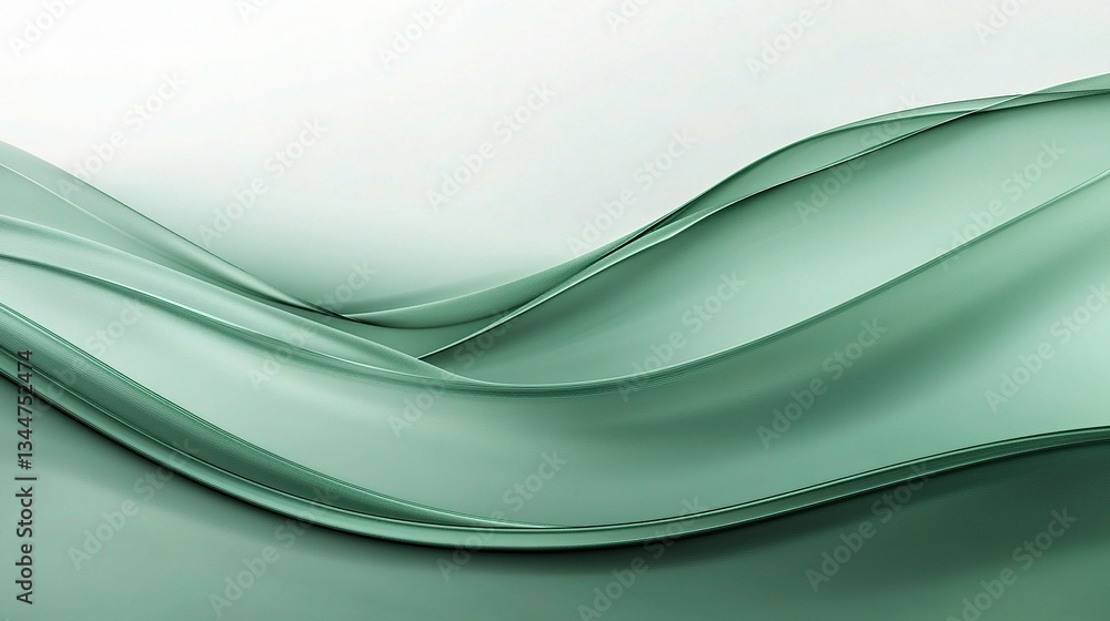 Poster smooth emerald green waves with layered lines and soft curves