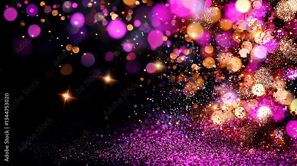 Poster a sharp image of a vibrant purple and gold background with a contrasting black border and a subtle b