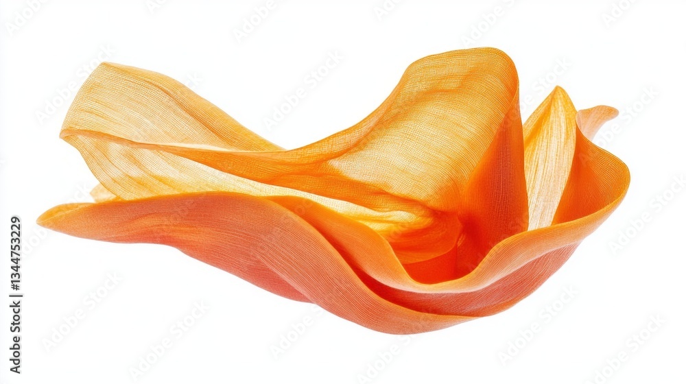 Poster A vibrant orange piece of fabric flows softly, creating delicate curves and folds that harmonize with the simplicity of its white background. The interplay of light enhances its texture and warmth