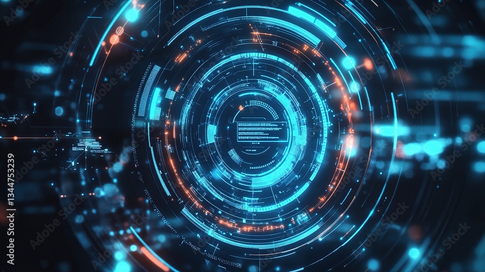 Poster futuristic circular hud interface design with glowing elements