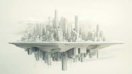 Fototapeta premium A futuristic cityscape floating above a mirrored surface in the air