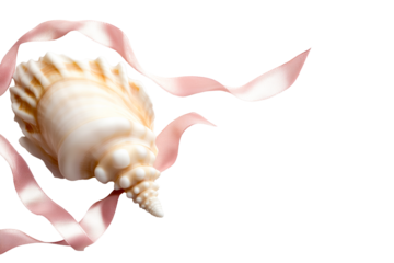 Sea shell with ribbon on clear bg