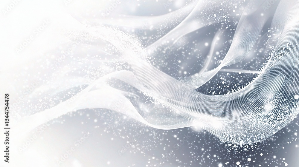 Poster ethereal flowing particles in soft white and grey background