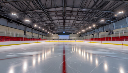 Pristine Ice Hockey Arena Under Bright Lights for Team Sports and Competitive Games Concept