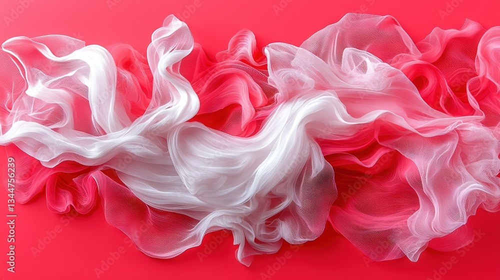 Poster a close-up of a pink and white object on a pink background, with a white and red object in the cente
