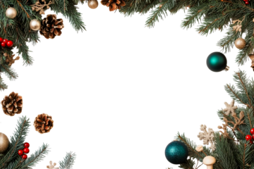 Holiday greenery with ornaments and pine cones