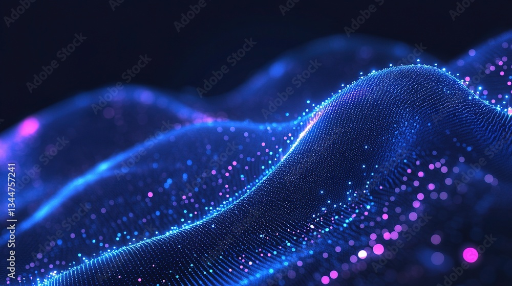 Poster vibrant dynamic waves of points in tech inspired abstract design