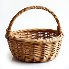 Woven wicker basket on transparent background for easter holiday, picnic. Rural container made from natural straw, bamboo, wood. Empty kitchenware with decorative pattern, texture. Handmade box for