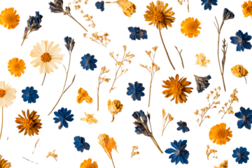 Colorful pressed flowers on clear bg