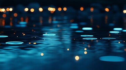 Water surface with floating platforms at night