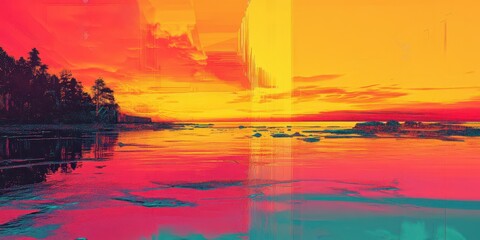 A Vibrant Waterscape With Reflected Colors And A Beautiful Sunset