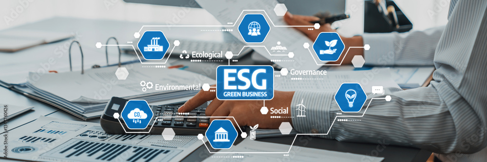 Poster explore the intersection of esg principles and green business through this engaging visual with data