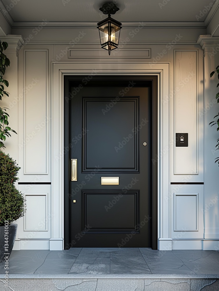 Aufkleber Front door with smart lock and video doorbell in a modern entryway showcasing security features and stylish design Generative AI