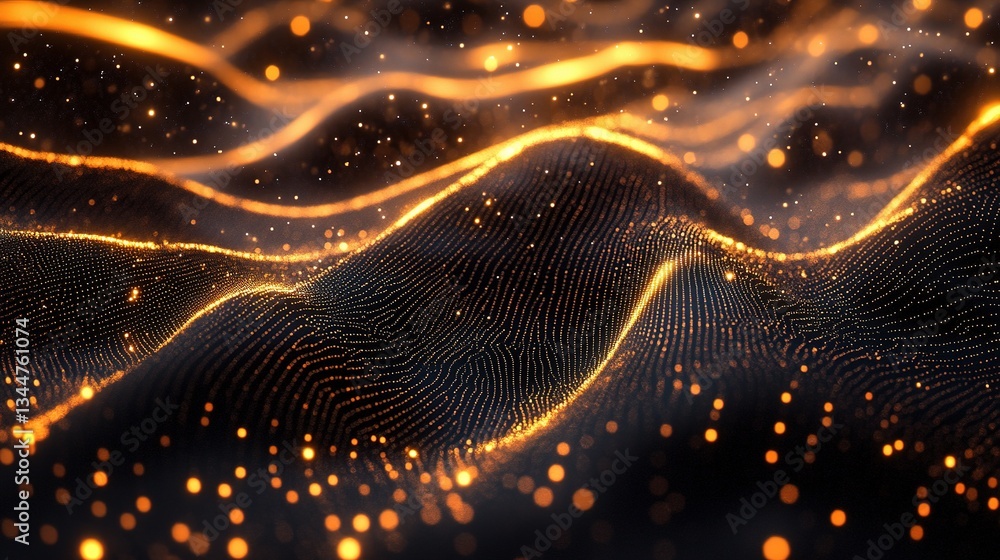 Poster glowing lines and points of light over a dark abstract background