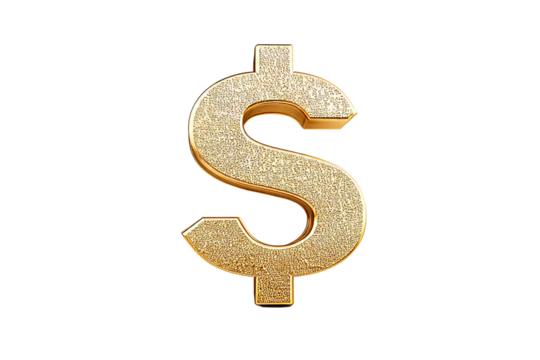 Golden dollar symbol on a transparent background