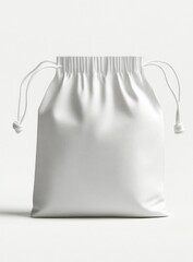 White drawstring bag mockup, studio shot, plain background, packaging design
