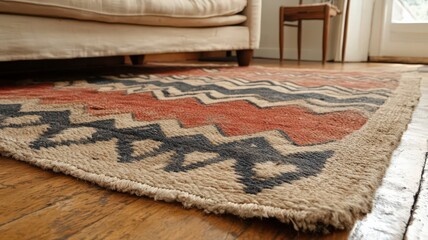Handwoven Geometric Rug on Hardwood Floor