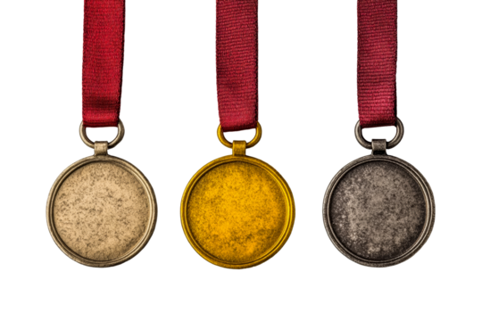Collection of medals with ribbons hanging freely
