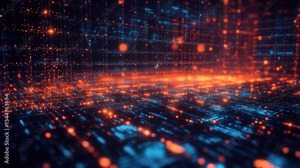 Poster abstract futuristic data matrix with glowing tech elements