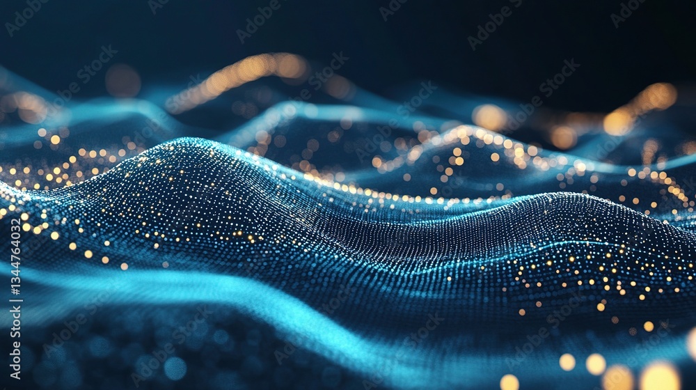 Poster dynamic wave points and tech lines representing big data visualization