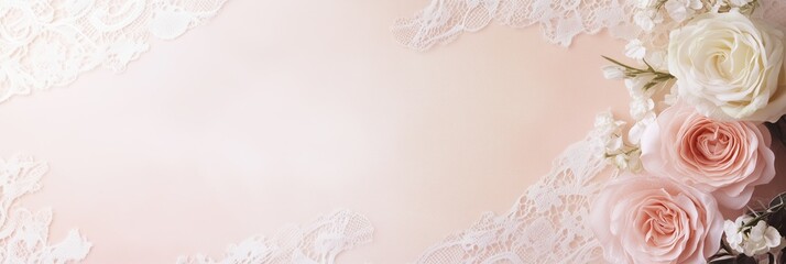 Elegant minimalist wedding banner with lace and flowers for a romantic vibe