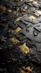 The textured artistic surface contains black and gold embedded elements showing