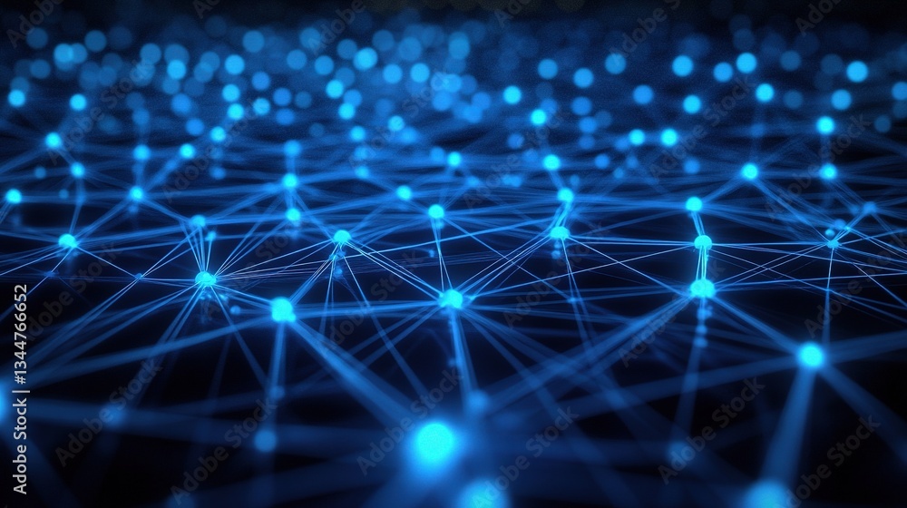 Poster dynamic blue digital grid pattern with neon light effects