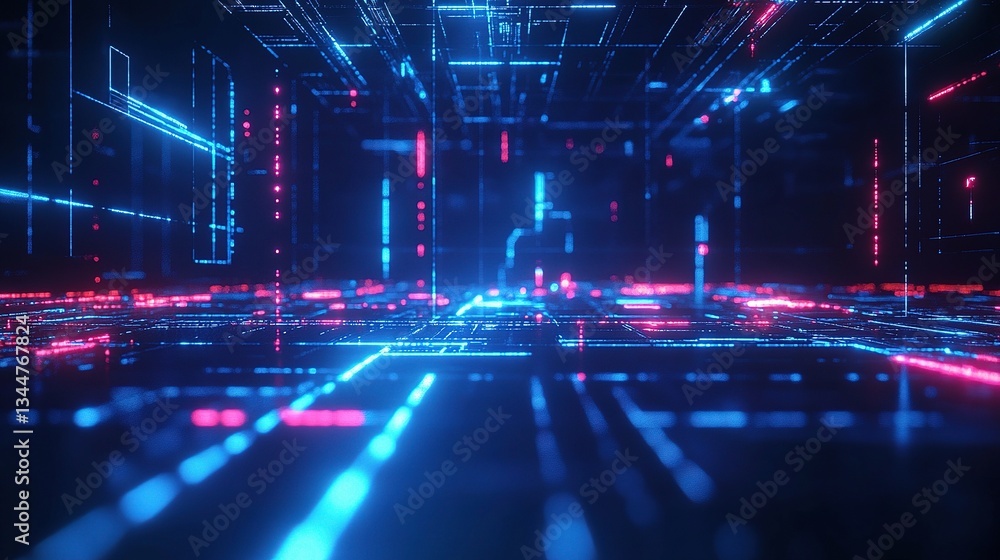Poster futuristic abstract technology network background in blue and red
