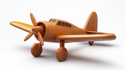 Handcrafted Wooden Airplane Toy on White Background &ndash; Simple and Elegant Design