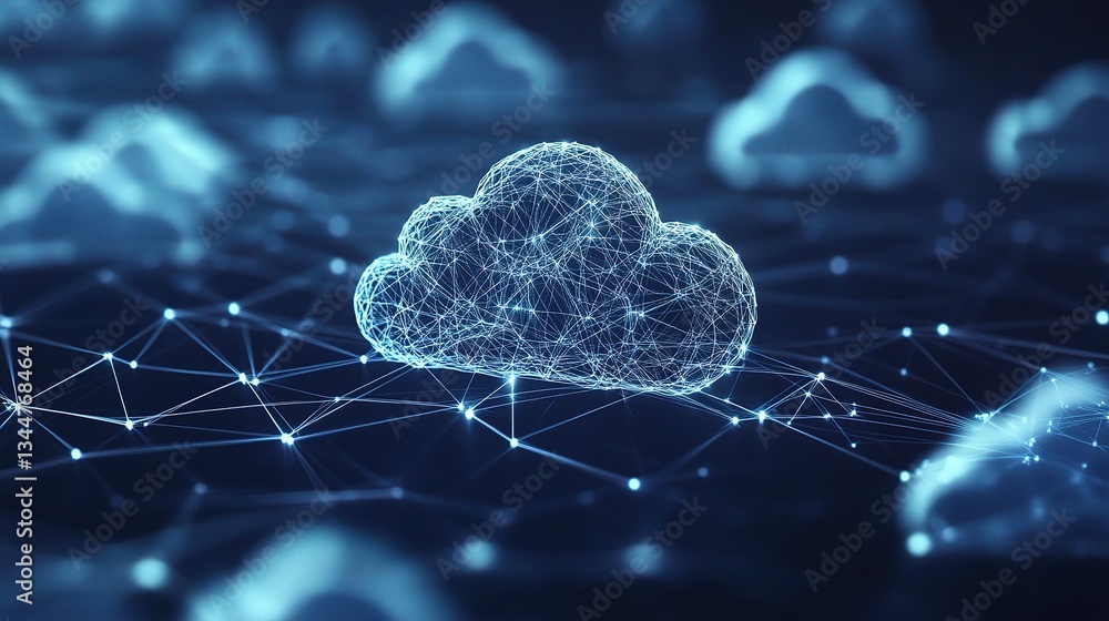 Poster 3d illustration of cloud computing network with data connections