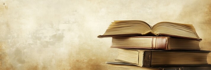 Literature festival celebrating classic books with stacked volumes and warm tones