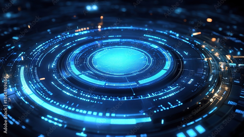 Poster futuristic digital hud interface design with glowing elements