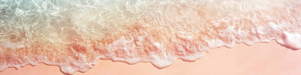 Fototapeta premium Pastel pink shoreline with gentle waves and soft sand